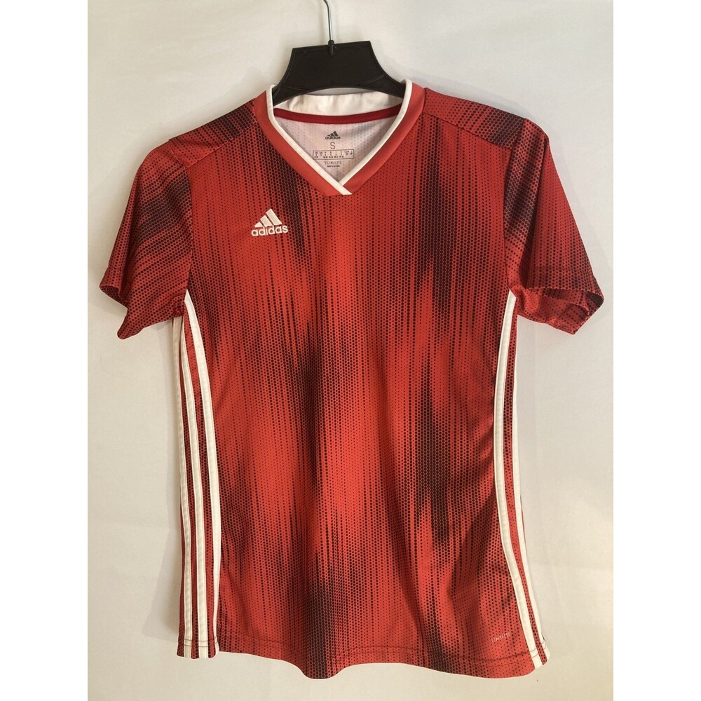 Adidas Tiro 19 Climalite Soccer Jersey Mens S Red Black Glitch Striped Shirt